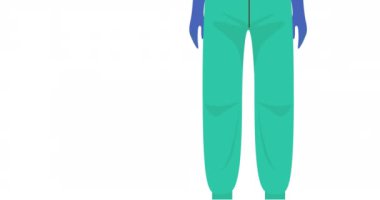 Erkek doktorun canlandırması ve beyaz arka planda renkli çizgiler. Coronavirus covid 19 salgını sırasında tıbbi ve sağlık hizmetleri dijital olarak üretilen video konsepti.