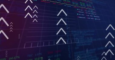 Finansal veri işleme üzerine ok animasyonu. küresel iş, finans ve dijital arayüz kavramı dijital olarak oluşturulmuş video.