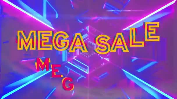 Animation Des Mega Verkaufstextes Über Kaleidoskopischem Buntem Hintergrund Shopping Und — Stockvideo