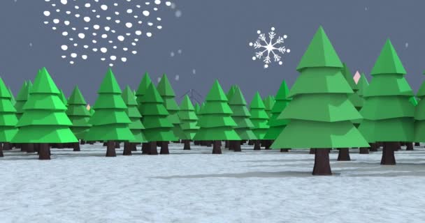 Animación Abetos Navideños Paisajes Invernales Navidad Tradición Concepto Celebración Vídeo — Vídeos de Stock