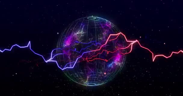 Animación Corrientes Eléctricas Rojas Azules Través Una Red Global Brillante — Vídeo de stock