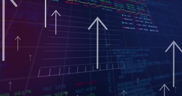 Animación Flechas Sobre Procesamiento Datos Financieros Negocio Global Finanzas Interfaz — Vídeos de Stock