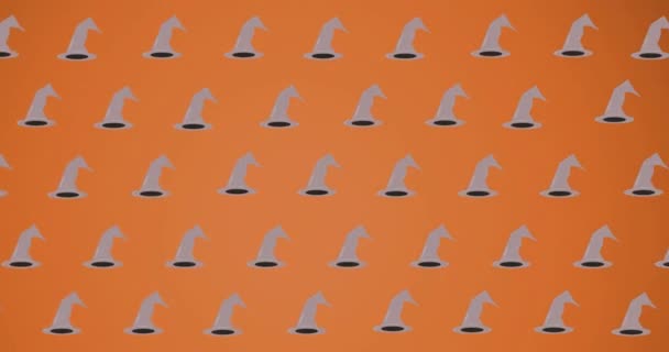 Анимация Падающих Колдунов Оранжевом Фоне Хэллоуинская Традиция Концепция Празднования Цифрового — стоковое видео