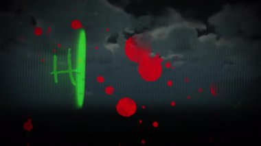 Cadılar Bayramı partisinin animasyonu kan lekeleri ve gökyüzündeki bulutlar üzerine yazılmış bir metin. Cadılar bayramı, sonbahar, kutlama ve geleneksel konsept dijital olarak oluşturulmuş video.