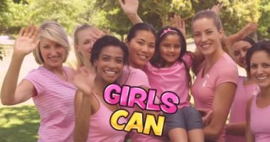 Kızların animasyonu kadın arkadaş grubuna mesaj atabilir. kadın gücü, feminizm ve cinsiyet eşitliği konsepti dijital olarak oluşturulmuş video.