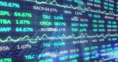 Modern ofis binası ve şebeke üzerinde finansal veri işleme animasyonu. küresel iş, finans, bağlantılar ve dijital olarak oluşturulmuş video işleme kavramı.