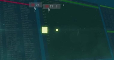 Siyah arkaplanda veri işleme ve ortam simgelerinin canlandırılması. küresel iş, veri işleme, bağlantılar ve dijital arayüz konsepti dijital olarak oluşturulmuş video.