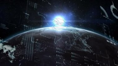 Dünya çapında finansal veri işleme animasyonu. küresel iş, finans, veri işleme ve dijital arayüz kavramı dijital olarak oluşturulmuş video.