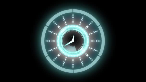 Animation Scope Scanning Clock Black Background Global Connections Data Processing — Stock Video