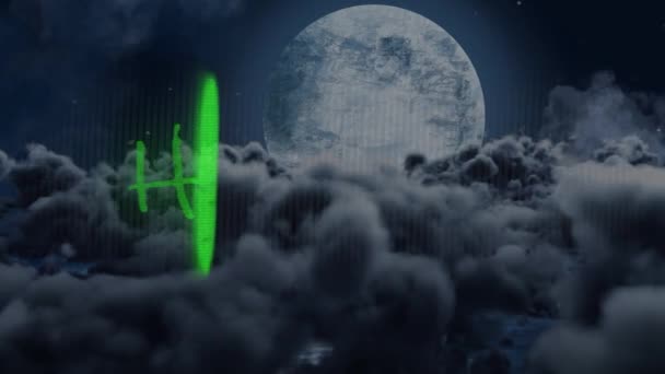 満月と夜空を背景にハロウィーンの夜のアニメーション ハロウィーンの伝統とお祝いのコンセプトデジタル生成ビデオ — ストック動画