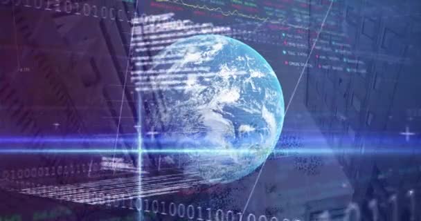 Animation Statistics Binary Coding Financial Data Processing Globe Global Business — Stock Video