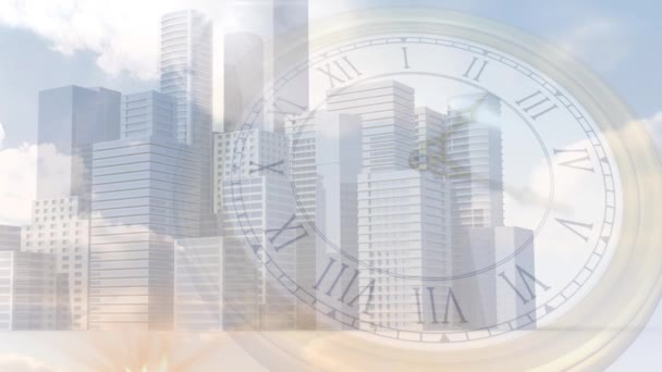 Animation Paysage Urbain Dessus Horloge Mouvement Réseaux Mondiaux Affaires Traitement — Video