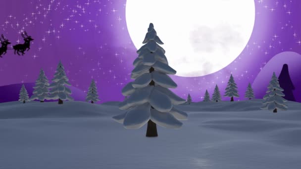 Animación Santa Claus Trineo Con Renos Moviéndose Sobre Paisaje Invernal — Vídeo de stock