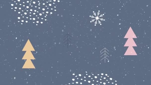 Animación Nieve Cayendo Sobre Árboles Navidad Sobre Fondo Azul Navidad — Vídeos de Stock