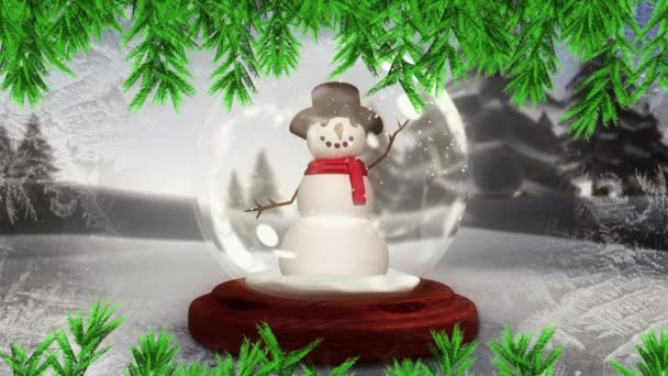 Animación Ramas Abeto Sobre Globo Nieve Navidad Paisaje Invierno Navidad — Vídeo de stock