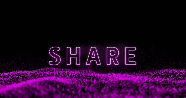 Imagen Compartir Texto Neón Púrpura Con Malla Brillante Púrpura Sobre —  Fotos de Stock
