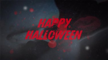 Gri arka planda kan lekeleri üzerine mutlu Cadılar Bayramı metni animasyonu. Cadılar bayramı, sonbahar, kutlama ve geleneksel konsept dijital olarak oluşturulmuş video.