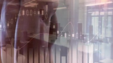 Formda erkek egzersizi üzerine istatistiklerin animasyonu. küresel bağlantılar, spor, fitness ve veri işleme konsepti dijital olarak oluşturulmuş video.