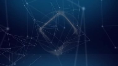 Bağlantılar ağının animasyonu ve koyu mavi arka planda dijital kare. küresel bağlantılar ve dijital arayüz konsepti dijital olarak oluşturulmuş video.