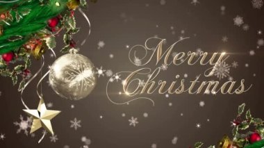 Köknar ağacı dallarının animasyonu Noel metniyle evlenir. Noel, gelenek ve kutlama konsepti dijital olarak oluşturuldu.