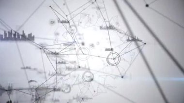 Gri arkaplandaki hareketli şekillerin animasyonu, veri işleme ve bağlantı ağı. dijital arayüz ve teknoloji konsepti dijital olarak oluşturulmuş video.