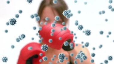 Kafkas kadın boksu üzerine virüs hücrelerinin animasyonu. küresel covid 19 salgını, sağlık ve bilim konsepti dijital olarak oluşturulmuş video.