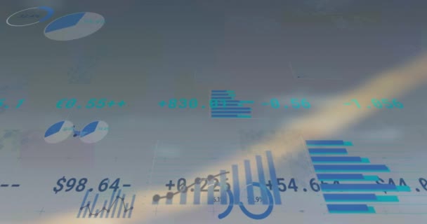 白い背景に統計と金融データ処理のアニメーション グローバルビジネス デジタルインターフェースの概念デジタルで生成されたビデオ — ストック動画