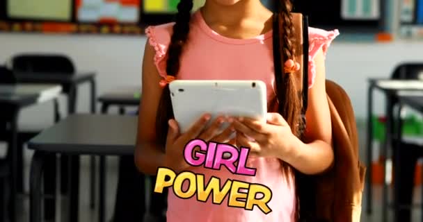 女子高生のパワーテキストのアニメーション 女性の力フェミニズムとジェンダー平等の概念をデジタルで生成し — ストック動画