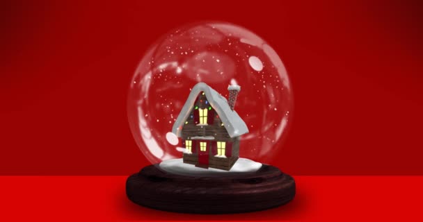 Анімація Снігової Кулі Червоному Тлі Різдво Традиція Концепція Святкування Цифрове — стокове відео