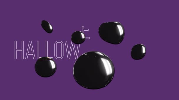紫色の背景にハロウィンの挨拶や泡のアニメーション ハロウィーンの伝統とお祝いのコンセプトデジタル生成ビデオ — ストック動画