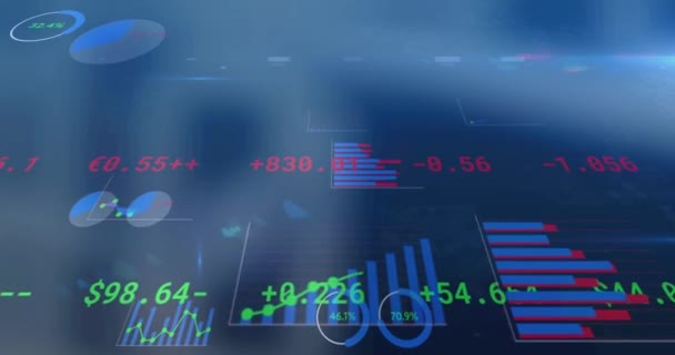 Animatie Van Statistieken Financiële Gegevensverwerking Blauwe Achtergrond Mondiaal Business Finance — Stockvideo