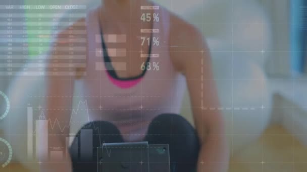 Animación Estadísticas Sobre Ejercicio Femenino Forma Conexiones Globales Deportes Fitness — Vídeos de Stock