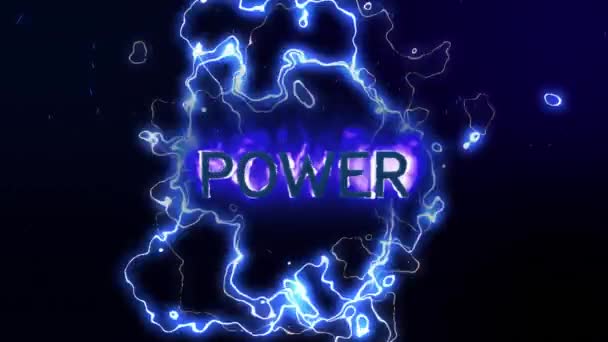 Animation Des Power Textes Über Blitze Auf Schwarzem Hintergrund Social — Stockvideo