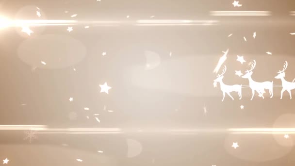 Noel Baba Nın Üzerine Ren Geyiğiyle Düşen Parlayan Yıldızların Animasyonu — Stok video