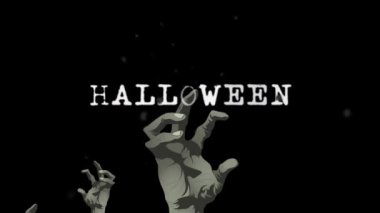 Cadılar Bayramı 'nın animasyonu ve elleri siyah arkaplanda. Cadılar bayramı geleneği ve dijital olarak oluşturulan kutlama konsepti.