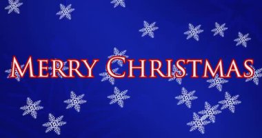 Kar yağarken atılan mutlu noel mesajının animasyonu. Noel, kış, gelenek ve kutlama konsepti dijital olarak oluşturulmuş video.