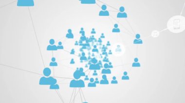 Gri arkaplan üzerindeki simgelerle bağlantı ağının animasyonu. küresel bağlantılar, veri işleme ve dijital arayüz konsepti dijital olarak oluşturulmuş video.