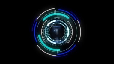Siyah arkaplanda saatle tarama animasyonu. küresel bağlantılar, veri işleme ve dijital arayüz konsepti dijital olarak oluşturulmuş video.