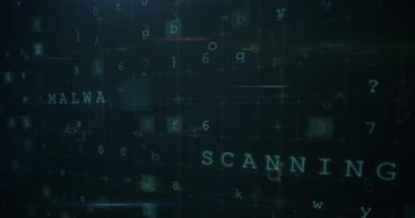 Tarama animasyonu, numaralar ve çevrimiçi güvenlik kilidi. küresel internet güvenliği, veri işleme, bağlantılar ve dijital arayüz konsepti dijital olarak oluşturulmuş video.
