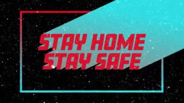 Karların düşüşünün animasyonu. Evinizde kalın. Siyah arka planda çerçeveli güvenli metin. küresel covid 19 salgın ve sosyal uzaklık kavramı dijital olarak oluşturulmuş video.