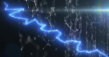 Siyah arkaplandaki bağlantı ağları üzerinden mavi elektrik sinyallerinin animasyonu. elektrik ve küresel iletişim teknolojisi konsepti dijital olarak oluşturulmuş video.