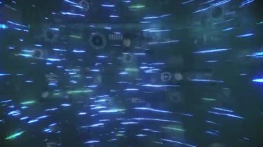 Siyah arkaplanda dijital arayüzlerle veri işleme animasyonu. küresel bağlantılar, teknoloji, veri işleme ve dijital arayüz konsepti dijital olarak oluşturulmuş video.