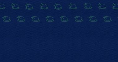 Mavi arka planda ana hatlarıyla çizilmiş hindi çizimlerinin animasyonu. Amerikan bayramı, sonbahar, sonbahar, gelenek ve kutlama konsepti dijital olarak oluşturulmuş video.