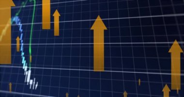 Finansal veri işleme üzerine ok animasyonu. küresel iş, finans ve dijital arayüz kavramı dijital olarak oluşturulmuş video.