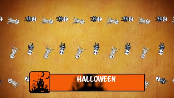 Animacja Halloween Pozdrowienia Pływające Zombie Mumie Pomarańczowym Tle Halloween Tradycja — Wideo stockowe