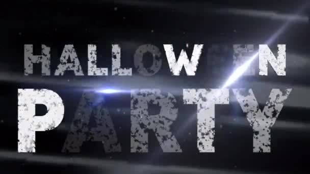 光のスポットと黒の背景に雷の上にハロウィンパーティーテキストのアニメーション ハロウィーン お祝いと伝統の概念デジタルで生成されたビデオ — ストック動画