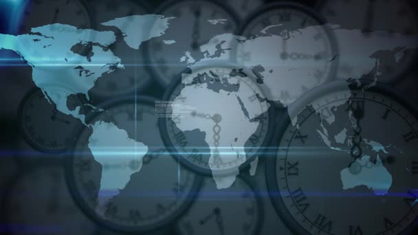 Saatler Üzerinde Bağlantı Ağının Veri Işleme Ağının Animasyonu Küresel Bağlantılar — Stok video