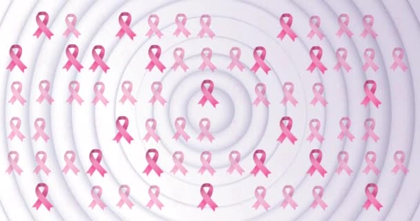 粉红乳腺癌带在白色背景的粉红丝带上的动画化 乳腺癌认识运动概念数字化生成的视频 — 图库视频影像