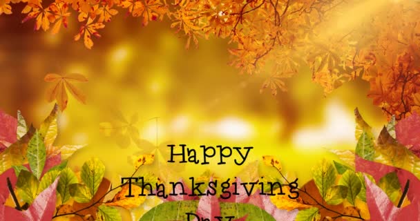 Animation Thanksgiving Text Autumn Leaves Scenery American Holiday Autumn Fall — Stock Video