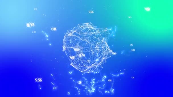 青い背景に接続の世界的なネットワークと輝く白い液体の光のアニメーション 電気通信技術の概念はデジタルで生成され — ストック動画